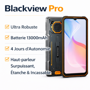 Blackview Pro – incassable, Batterie 13000mAh 4 Jours d’Autonomie, Haut-parleur Surpuissant, Étanche & Incassable