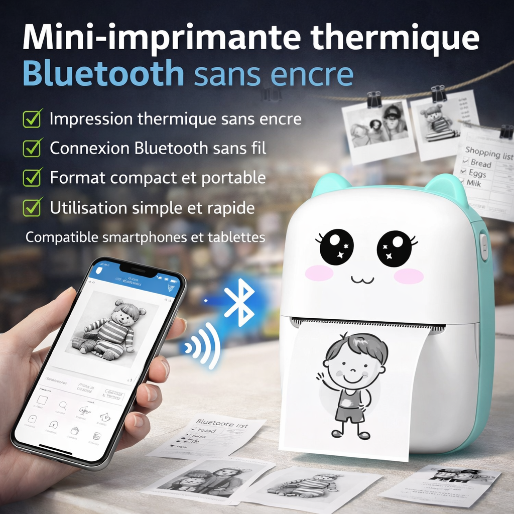 Mini-imprimante thermique Bluetooth sans encre – Portable & sans fil