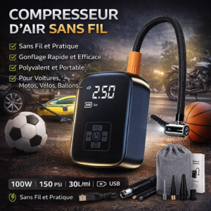 Pompe Compresseur d’air sans fil portable – Gonflage rapide partout, à tout moment