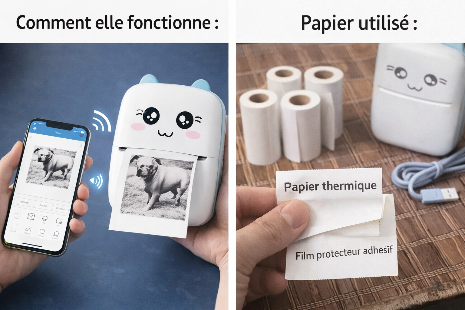 Mini-imprimante thermique Bluetooth sans encre – Portable & sans fil – Image 2