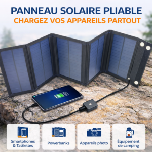 Panneau solaire pliant 100W USB 5V, chargeur solaire Portable, batterie externe pour Camping en plein air, randonnée + câble
