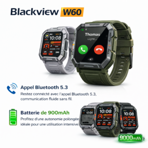 Montre Blackview W60 HD – incassable, Appel Bluetooth, Éclairage de Secours